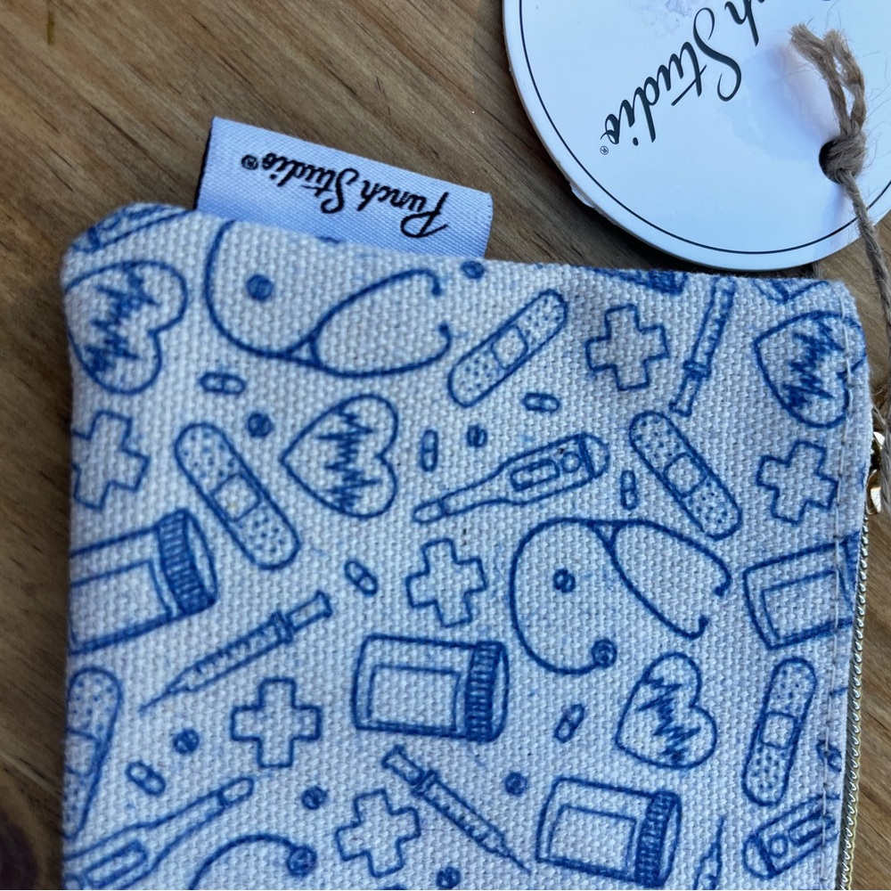 Punch Studio Canvas Nurse Doctor Medical Design Blue and White Pencil Case - Picture 3 of 9